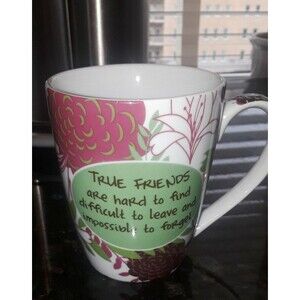 Pier 1 Imports 2011 TRUE FRIENDS Floral Coffee Cup Mug Green Fushia White Multi